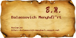 Balassovich Menyhért névjegykártya